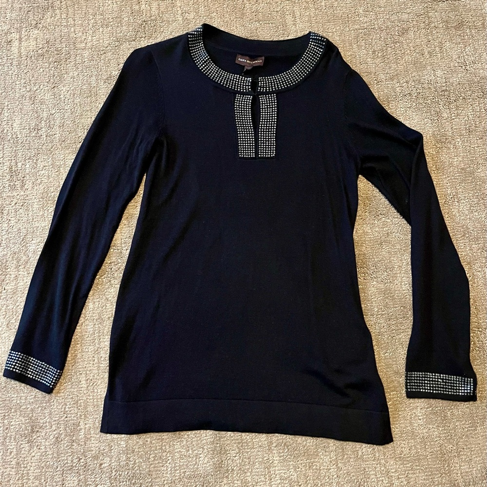 Dana Buchanan Top Woman’s Long Medium Embellished Top And Sleeve Black